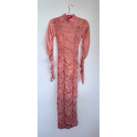 Rococo Sand Mabel Tie Dyed Ruched Long Sleeve Midi Dress in Pink & Orange Sz XS - Picture 7 of 15